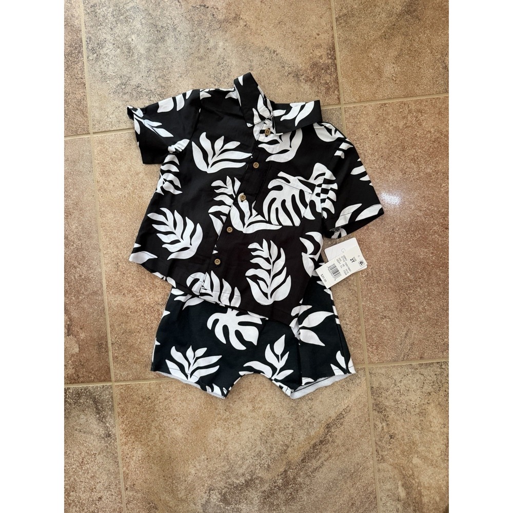 Grayson Mini Toddler Boys' Palm Fronds Matching Shirt & Short Set Black 2T NWT